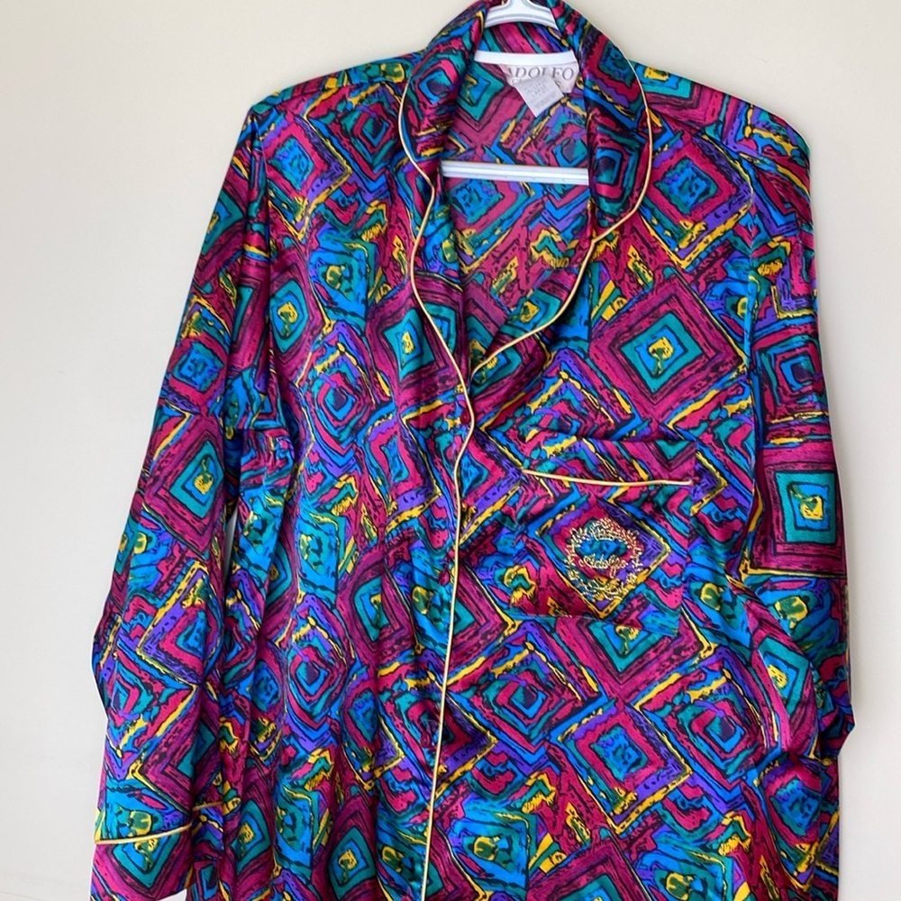 Vintage 80's Adolfo Classics Silky Floral Polyester Night Shirt - Size Large